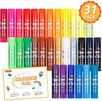 Tempera Barras de pintura, Shuttle Art 31 Pack Solid Tempera Juego de pintura, 30 colores con 1 almohadilla de dibujo para niños, lavable, secado súper rápido, funciona muy bien en papel, madera, vidrio, cerámica lienzo - Arteztik
