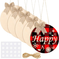 Cartel de madera de Navidad en blanco con rebanadas de madera para puerta delantera, sin terminar con cuerda y lazo de decoración, cinta transparente para decoración de Navidad (17) - Arteztik
