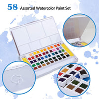 Falling in Art - Juego de 48 pinturas de acuarela surtidas, kit de bocetos de campo sólido con 2 pinceles - Arteztik
