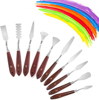 Juego de 10 cuchillos de paleta para pintura acrílica con mango de madera, palé y herramientas de arte para pintura al óleo - Arteztik
