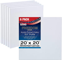 U.S. Art Supply 20 x 20 pulgadas lienzo estirado, 12 onzas, imprimado, paquete de 6 unidades, color blanco profesional de 0.7 in, peso pesado, sin ácidos, pintura acrílica, pintura al óleo - Arteztik
