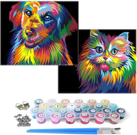 MITCIEN - Juego de 2 juegos de pintura por números para niños y adultos y principiantes, kits de regalo de pintura al óleo para bricolaje de 13.4 x 16.5 pulgadas (con marco de madera) – Colorido gato y perro - Arteztik

