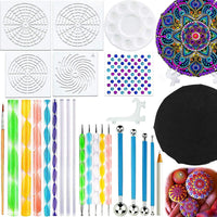 Juego de 27 herramientas de punteado de mandala, juego de plantillas de bola, pincel de contorno, 8 piezas de cartón redondo, mandala negro, papel Kraft, cartones para pintor artístico - Arteztik
