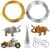 2 rollos de alambre de aluminio para manualidades, 65.6 pies de alambre de modelado de aluminio y metal flexible para bisutería y manualidades (plateado y dorado, 0.118 in de grosor) - Arteztik
