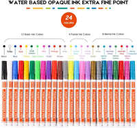 Rotuladores acrílicos para pintura de roca, 24 colores vibrantes para cristal, piedra, madera, tela, metal, cerámica, roca y más, punta extrafina, base de agua, secado rápido, ideal para manualidades - Arteztik
