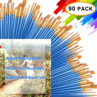 Decyool - Juego de 9 pinceles de pintura acrílica, 90 unidades de cepillos de nailon para pintura multiusos de acuarela, pintura de detalles en miniatura, kit de pintura profesional para artistas - Arteztik
