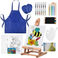 Juego de pintura para niños, kit de pintura con caballete de mesa con baba de arte, 12 acrílicos, 12 lápices de acuarela, 10 pinceles de pintura, 4 lienzos de 8 x 10, papel y más - Arteztik
