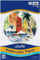 UCreate Papel de acuarela, blanco, paquete, 90lb., 9" x 12", 50 hojas - Arteztik
