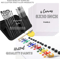 Juego de pintura acrílica – Suministros de pintura profesional – Tubos de pintura de 0.7 fl oz x 12, paneles de 8 x 10 x 6, 15 pinceles, cuchillo de pintura y esponja – Kit para adultos, adolescentes, estudiantes - Arteztik
