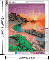 Kit de pintura de diamantes 5D por número de playa de amanecer para adultos, taladro redondo completo (18 x 14 pulgadas), pintura de diamantes bordada, arte para decoración de pared del hogar, kits de pintura de puntos 5D paisaje (playa) - Arteztik
