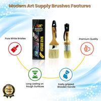 Pincel de pintura de tiza y cera para muebles, pintura o depilación, pintura de leche, cera suave oscura o transparente, decoración del hogar, gabinetes, plantillas y maderas, cerdas naturales, 1 pequeño redondo y 1 gran cepillo ovalado - Arteztik
