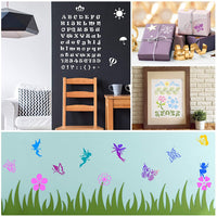 12 plantillas de plástico para diario pintura manualidades set alfabeto letra y número y varios estilos de patrón plantillas de dibujo para bricolaje dibujo pintura manualidades proyecto - Arteztik
