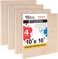 U.S. Art Supply - Tableros de madera de abedul de 10.0 in x 10.0 in de profundidad (4 unidades) - Lienzo de pared de madera para artista, pintura de medios mixtos, acrílico, aceite, acuarela, encáustico - Arteztik
