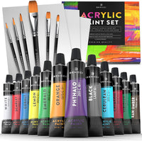 Juego de pintura acrílica para niños, artistas y adultos, 12 colores vibrantes, 6 pinceles y 3 lienzos de pintura, perfecto para principiantes o profesionales. - Arteztik
