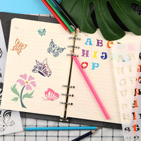 12 plantillas de plástico para diario pintura manualidades set alfabeto letra y número y varios estilos de patrón plantillas de dibujo para bricolaje dibujo pintura manualidades proyecto - Arteztik
