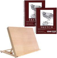 U.S. Art Supply - Tabla de dibujo de madera ajustable de 18.0 in de ancho x 14.0 in (A3) con espiral lateral de 11.3 in x 14.0 in (2 almohadillas) - Arteztik
