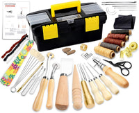 Leather Working Tools, Leather Sewing Tools Kit, Hand Leather Kit with Instructions, Toolbox, UV Stitching Groover, Waxed Thread, Tracing Wheel, and Other Beginners Leather Crafting Tools and Supplies - Arteztik
