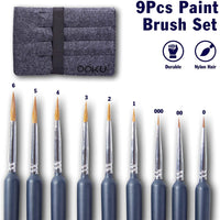 OOKU - Juego de pinceles de pintura para detalles de 9 piezas, pinceles profesionales de detalles finos para pintura artística, pintura facial, detalles, pintura artística de modelo, mango de madera negro y organizador de almacenamiento de lana - Arteztik
