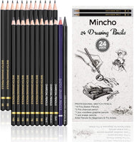 Lápices de dibujo premium – 24 piezas profesionales juego de lápices incluye grafito, carbón y lápices de borrador (7H-14B), lápices de grafito sombreado para artistas adultos y niños, bocetos - Arteztik
