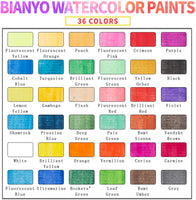 Bianyo - Juego de acuarelas de 36 colores vibrantes, papel de acuarela, paleta de pinceles para pintura de niños y adultos, para colorear, estuche de regalo de viaje - Arteztik
