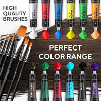 Juego de pintura acrílica para niños, artistas y adultos, 12 colores vibrantes, 6 pinceles y 3 lienzos de pintura, perfecto para principiantes o profesionales. - Arteztik
