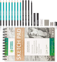 Juego de lápices de dibujo, dibujo y lápices de carbón. Incluye 100 hojas de dibujo y borrador de rodillas. Kit de arte y suministros para niños, adolescentes y adultos. - Arteztik
