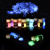 HEMOER 12 colores brillan en la oscuridad pigmento en polvo, 0.7 oz/botella de polvo de mica luminoso perfecto para resina epoxi seguro no tóxico fluorescente para slime, uñas, pintura acrílica, Halloween, arte fino y manualidades - Arteztik
