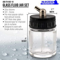 Master Airbrush (paquete de 10) TB-003 Botellas vacías de 3/4 onzas (22cc) con tapa adaptador de ángulo inferior de 60° – Se adapta a aerógrafos de alimentación de sifón de una sola acción, uso con Master Badger Paasche, Iwata - Arteztik
