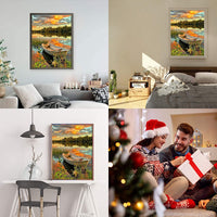 Chrider DIY 5D Kit de pintura de diamante por número para adultos, perforación completa de diamantes de imitación de cristal para bordar cuadros de punto de cruz arte para decoración de pared del hogar Sunset paisaje barco 12"x 16" - Arteztik

