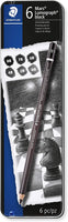 Staedtler Mars Lumograph negro, mezcla de carbono proporciona líneas de negro azabache y lápices de arte profesionales, lata de 6 lápices de dibujo negro surtidos, 100B G6 - Arteztik
