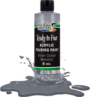 Pouring Masters Silver Dollar Pintura acrílica metálica lista para verter – Premium 8 onzas pre-mezclada a base de agua – para lienzo, madera, papel, manualidades, azulejos, rocas y más - Arteztik
