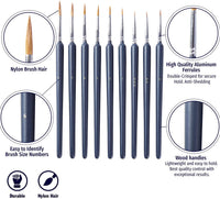 OOKU - Juego de pinceles de pintura para detalles de 9 piezas, pinceles profesionales de detalles finos para pintura artística, pintura facial, detalles, pintura artística de modelo, mango de madera negro y organizador de almacenamiento de lana - Arteztik
