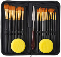 NASUM - Juego de 21 pinceles de pintura acrílica, 15 formas de pinceles de pintura para niños, paleta de cuchillos, 2 esponjas y estuche de organización estable para pinceles de pintura Gouache, acrílico, aceite, acuarela - Arteztik
