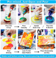 Pintura acrílica para verter, juego de 36 botellas de 2.0 fl oz, suministros de pintura acrílica de alto flujo premezclados con lienzo, aceite de silicona, tazas medidoras, manteles, kit completo para verter pintura - Arteztik
