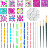 Plantillas de 29 piezas con diseño de mandala y puntos, juego de herramientas de punteado de mandala, pinceles de pintura y bandeja de pintura para pintura de roca, dibujo para colorear y proyectos de arte de dibujo - Arteztik
