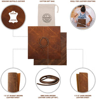 Hojas de piel de piel auténtica para pendientes, cartera de cuero y artesanías – Cuero auténtico de búfalo de grano completo, sin hojas de piel sintética – Marrón oscuro y ruso (2 hojas + cordón de cuero) - Arteztik

