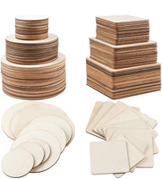Jetika - Placas de madera sin terminar para manualidades y artes, cuadradas y redondas en blanco para bricolaje, piezas de madera natural para posavasos, azulejos, pintura, tallado, adornos (100 piezas) - Arteztik
