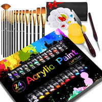 Juego de pintura acrílica, 45 piezas, suministros de pintura profesional, incluye 24 pinturas acrílicas, 16 pinceles de pintura con bolsa, cuchillo de pintura, esponja de arte y paleta de pintura, suministros de manualidades para adultos y niños - Arteztik
