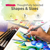 ZenART - Juego de 6 brochas de acuarela para acuarela de mango corto negro de tulipán para un flujo consistente - Gouache, acuarelas, acrílicos fluidos, tintas, pelo sintético ardilla vegano - Arteztik
