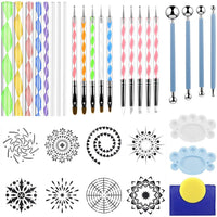Juego de herramientas de punteado de mandala, 34 piezas, herramientas de punto, cepillos y bandeja de pintura para pintar rocas, colorear, dibujar y dibujar suministros de arte - Arteztik

