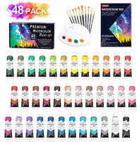 Juego de 48 pinturas de acuarela, Shuttle Art 36 colores de acuarela en tubos (0.4 fl oz cada uno) con 10 pinceles, 1 almohadilla de acuarela, 1 paleta, kit de acuarela premium para artista, principiantes, niños - Arteztik
