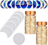 Loraleo - Juego de 2 moldes de silicona con fase lunar, resina de fundición epoxi moldes de posavasos con 2 botellas de papel de aluminio dorado para manualidades, tazas, alfombrillas para hacer decoración del hogar - Arteztik
