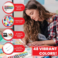 Paint Mark 48 Juego de pintura de acuarela con 2 rotuladores de pincel de mezcla, paleta de pintura de acuarela incluye 20 hojas de papel de color de agua y estuche de almacenamiento. - Arteztik
