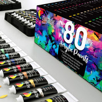 Zenacolor - Juego de 80 tubos de pintura acrílica de 0.4 fl oz para adultos y niños, pintura sobre lienzos, rocas de río, vidrio, madera, tela, cerámica - Arteztik
