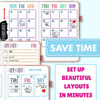 Ultimate Productivity Stencil Set for Dotted Journals - Time Saving Planner Accessories/Supplies Kit Makes Creating Layouts Easy - Incl. Bullet Point Checklists, Daily/Weekly/Monthly Calendars - Arteztik
