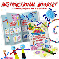 Dragon Too Mega Kids Kit de tarros para manualidades y arte – Juego de 1000 piezas – folleto de instrucciones incluido – pegamento con purpurina, papel de construcción, palillos de paletas de colores, ojos googly y limpiadores de pipa - Arteztik
