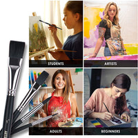 ARTIFY - Juego de 12 pinceles de acuarela de nailon, para pintura al óleo, pintura acrílica, para niños y adultos, principiantes y artistas, forma de lengua de gato plana redonda de higo, color negro - Arteztik
