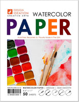 Design Ideation - Papel de acuarela para lápices, tinta, marcador y acuarela, ideal para arte, diseño y educación. Paquete de hojas sueltas (8.5" x 11") - Arteztik
