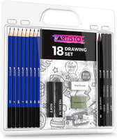 Artisto - Juego de lápices para dibujar y dibujar (18 artículos, perfecto para principiantes, niños o cualquier artista aspirante, incluye lápices de grafito y palillos, lápices de carbón, gomas de borrar y sacapuntas - Arteztik
