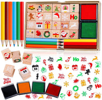 Konsait - 34 sellos de madera de Navidad con almohadilla de tinta de colores, sello de goma de madera de vacaciones Cavalli mini sellos con dibujo para colorear lápiz de arte suministros para tarjetas de felicitación - Arteztik
